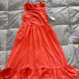 Neon Coral Girl’s Knit Maxi Dress Twist Back w/pockets Easy find in a crowd